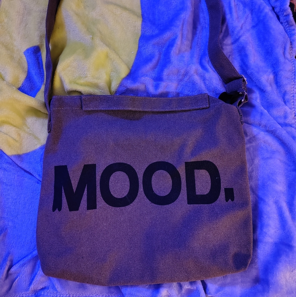 SHEIN Brown Crossbody Bag with Black 'MOOD.' Print
